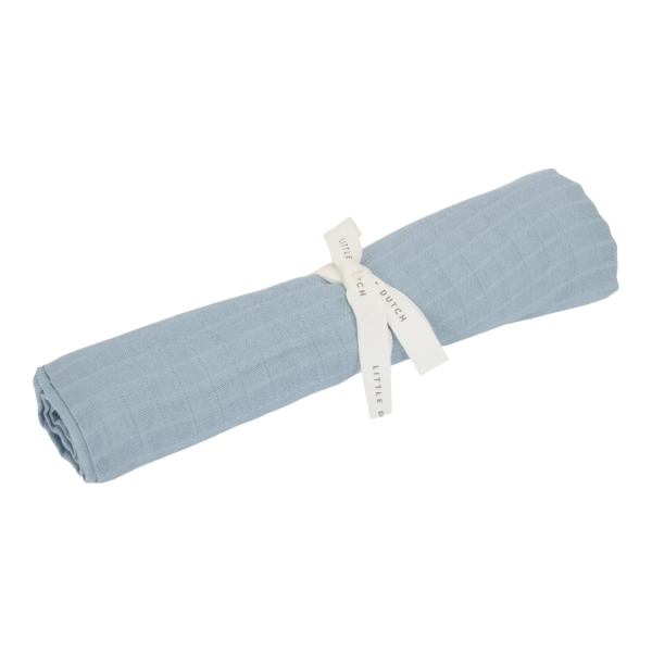 LITTLE DUTCH. Pure Denim Blue muslin swaddle 120 x 120