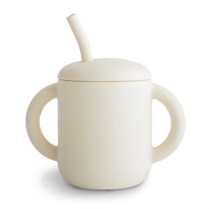 Mushie Silicone Training Cup + Straw Ivory