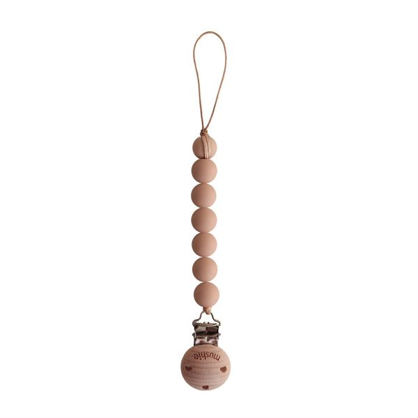 Mushie Pacifier Clips Halo Pale Taupe