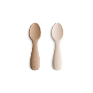 Mushie Toddler Starter Spoons-2 Pack Natural/Shifting Sand