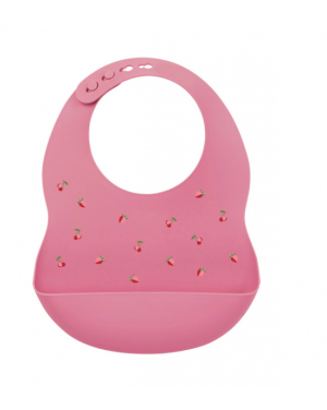 SILICON. Bib with drip tray - raspberry