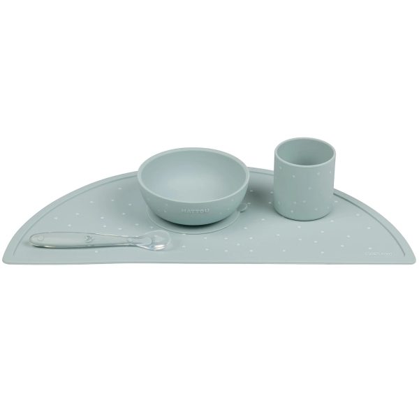 SILICON. Children Tableware Set of 4 pcs - Silicone Green Pattern