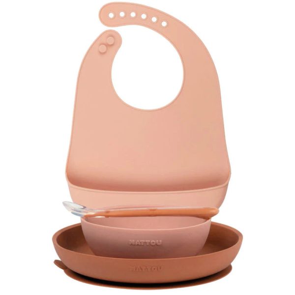 SILICON. Dinner Set 4 pcs with bib pink